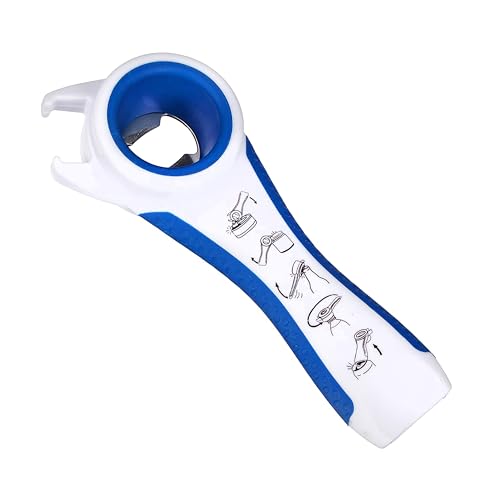 Multiabridor First Aid Only 5 en 1, abrebotellas, abrelatas, herramienta de uso diario con mango ergonómico para diestros y zurdos, blanco/azul, P-10009