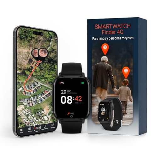 PAJ SMARTWATCH Finder 4G para niños y Mayores – GPS, Alarma SOS, cámara, Mensajes de Voz, ubicación en Tiempo Real, Resistente al Agua, fácil Uso, Ideal para niños, Mayores y Personas con Demencia